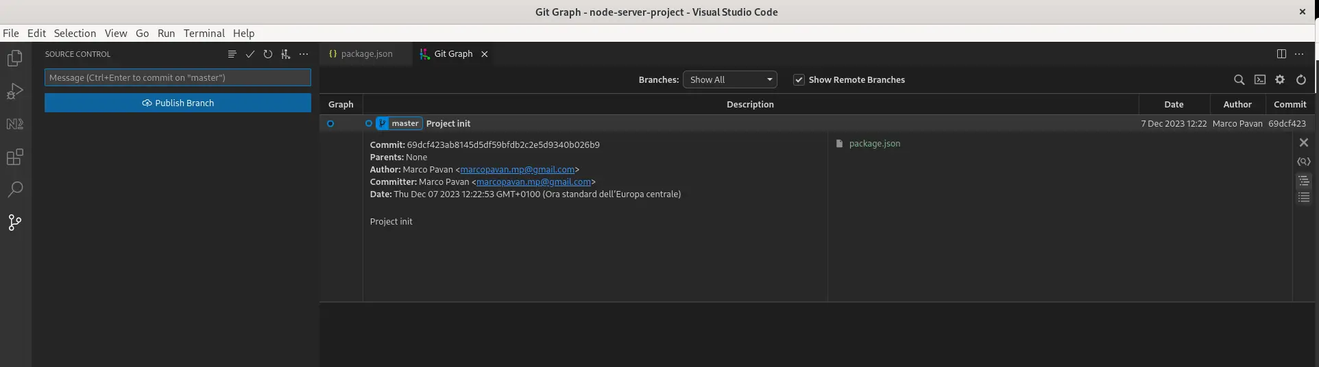 Il risultato finale visualizzto in Visual Studio Code
